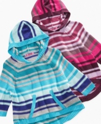 She'll love wrapping herself in the sweet stripes and cuddly feel of these hooded ponchos from Energie. She'll love wrapping herself in the sweet stripes and cuddly feel of these hooded ponchos from Energie.