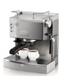 Espresso authentic. The De'Longhi Esclusivo espresso machine practically brews for you, pumping out bold, flavorful espresso topped with a perfect caramel-colored crema. For tasty cappuccinos, lattes and more, there's a patented frother system that mixes steam and milk in a special chamber for unrivaled creaminess. One-year warranty. Model EC702. Espresso authentic. The De'Longhi Esclusivo espresso machine practically brews for you, pumping out bold, flavorful espresso topped with a perfect caramel-colored crema. For tasty cappuccinos, lattes and more, there's a patented frother system that mixes steam and milk in a special chamber for unrivaled creaminess. One-year warranty. Model EC702.