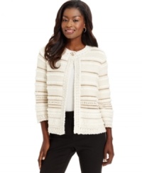 Made with plenty of nubby texture, JM Collection's couture-inspired cardigan instantly elevates any look. Made with plenty of nubby texture, JM Collection's couture-inspired cardigan instantly elevates any look.