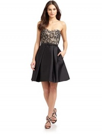 THE LOOKStrapless sweetheart necklineBeaded and lace embellished bodiceSlim satin self buckle beltBack zip closureInverted pleats on skirtFully linedTHE FITAbout 22 from natural waistTHE MATERIAL85% polyester/15% silkCARE & ORIGINDry cleanImportedModel shown is 5'10 (178cm) wearing US size 4. THE LOOKStrapless sweetheart necklineBeaded and lace embellished bodiceSlim satin self buckle beltBack zip closureInverted pleats on skirtFully linedTHE FITAbout 22 from natural waistTHE MATERIAL85% polyester/15% silkCARE & ORIGINDry cleanImportedModel shown is 5'10 (178cm) wearing US size 4.