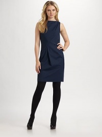 A classic silhouette with pretty multi-directional pleats. Bateau neck Sleeveless Side zip closure About 37 from shoulder to hem 60% cotton/37% nylon/3% elastane Dry clean Imported A classic silhouette with pretty multi-directional pleats. Bateau neck Sleeveless Side zip closure About 37 from shoulder to hem 60% cotton/37% nylon/3% elastane Dry clean Imported