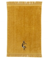 Embodying the spirit of music, the Native American deity Kokopelli dances his way across this charming fingertip towel. Woven from sheared cotton velour with a polyester band. Embodying the spirit of music, the Native American deity Kokopelli dances his way across this charming fingertip towel. Woven from sheared cotton velour with a polyester band.