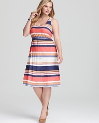 Touting soft tailoring and crisp stripes, this Splendid Plus dress infuses your summer style with retro appeal. Play up the fit-and-flare silhouette with polished heels. Touting soft tailoring and crisp stripes, this Splendid Plus dress infuses your summer style with retro appeal. Play up the fit-and-flare silhouette with polished heels.