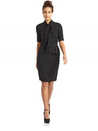THE LOOKTie-neck detailConcealed button frontShort sleevesPleated peplum at waistTHE FITAbout 37 from shoulder to hemTHE MATERIALSilkFully linedCARE & ORIGINDry cleanImportedModel shown is 5'8 (172½cm) wearing US size 4. THE LOOKTie-neck detailConcealed button frontShort sleevesPleated peplum at waistTHE FITAbout 37 from shoulder to hemTHE MATERIALSilkFully linedCARE & ORIGINDry cleanImportedModel shown is 5'8 (172½cm) wearing US size 4.