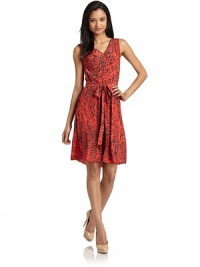 THE LOOKAbstract reptile-inspired print alloverDouble V-neckFront pleated skirtBack pleated bodice and skirtSleevelessDraped back pocketsAttached waist sash ties at frontSide zipper with hook-and-eye closureTHE FITAbout 37 from shoulder to hemTHE MATERIALPolyesterCARE & ORIGINDry cleanImportedModel shown is 5'9½ (176cm) wearing US size 4. THE LOOKAbstract reptile-inspired print alloverDouble V-neckFront pleated skirtBack pleated bodice and skirtSleevelessDraped back pocketsAttached waist sash ties at frontSide zipper with hook-and-eye closureTHE FITAbout 37 from shoulder to hemTHE MATERIALPolyesterCARE & ORIGINDry cleanImportedModel shown is 5'9½ (176cm) wearing US size 4.