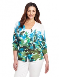 Jones New York Women's Plus-Size Long Sleeve V-Neck Printed Cardigan Jones New York Women's Plus-Size Long Sleeve V-Neck Printed Cardigan