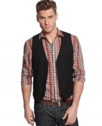 Clean up your casual act. This Alfani vest keeps it classy all weekend long.