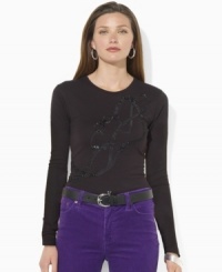 Lauren Ralph Lauren's soft cotton long-sleeved tee is finished with an equestrian-inspired graphic at the front for timeless style. (Clearance) Lauren Ralph Lauren's soft cotton long-sleeved tee is finished with an equestrian-inspired graphic at the front for timeless style. (Clearance)