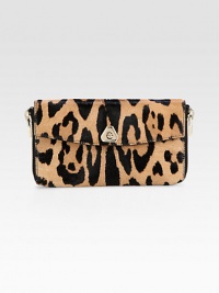 A luxurious design in leopard-print haircalf with expandable side zippers.Snap flap closure with zippered gussetsOne inside zip pocketTwo bill compartmentsTwelve credit card slotsLeather lining7½W X 4½H X 1DImported A luxurious design in leopard-print haircalf with expandable side zippers.Snap flap closure with zippered gussetsOne inside zip pocketTwo bill compartmentsTwelve credit card slotsLeather lining7½W X 4½H X 1DImported