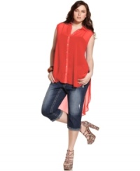 American Rag's plus size blouse features a high-low hem that was made to command attention. This sheer style looks amazing with skinny jeans and heels! American Rag's plus size blouse features a high-low hem that was made to command attention. This sheer style looks amazing with skinny jeans and heels!