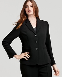 Employ your impeccable taste and streamline workday style with this timeless Jones New York Collection jacket, cut in a single-breasted silhouette and featuring front slit pockets. Employ your impeccable taste and streamline workday style with this timeless Jones New York Collection jacket, cut in a single-breasted silhouette and featuring front slit pockets.