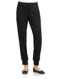 THE LOOKElastic waistbandDrawstring tiesAngled pocketsBack welt pocketCuffed hemTHE FITRise, about 9Inseam, about 25THE MATERIALViscose/wool/spandexCARE & ORIGINMachine washImportedModel shown is 5'8 (172½cm) wearing US size Small. THE LOOKElastic waistbandDrawstring tiesAngled pocketsBack welt pocketCuffed hemTHE FITRise, about 9Inseam, about 25THE MATERIALViscose/wool/spandexCARE & ORIGINMachine washImportedModel shown is 5'8 (172½cm) wearing US size Small.