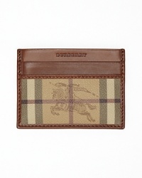 A handsome credit card case is adorned with a check-print panel that's treated further with Burberry's signature equestrian knight logo for a double dose of iconic style. A handsome credit card case is adorned with a check-print panel that's treated further with Burberry's signature equestrian knight logo for a double dose of iconic style.