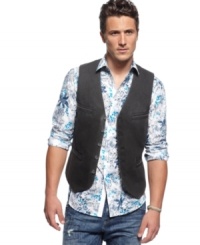 Dress up your casual look with the simple pairing of this vest from INC International Concepts with your favorite button down or t-shirt and a pair of jeans. Dress up your casual look with the simple pairing of this vest from INC International Concepts with your favorite button down or t-shirt and a pair of jeans.