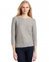 AK Anne Klein Women's Petite 3/4 Sleeve Sequin Boat Neck Pullover, Light Charcoal, Small