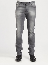 Impeccable Italian denim is tailored with a slimmer straight-leg and treated and distressed to resemble with a washed, well-worn look.Five-pocket styleInseam, about 3298% cotton/2% elastaneDry cleanMade in Italy Impeccable Italian denim is tailored with a slimmer straight-leg and treated and distressed to resemble with a washed, well-worn look.Five-pocket styleInseam, about 3298% cotton/2% elastaneDry cleanMade in Italy