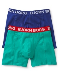 These blue cotton trunks from Bjorn Borg are touched with a bit of stretch for comfort. These blue cotton trunks from Bjorn Borg are touched with a bit of stretch for comfort.