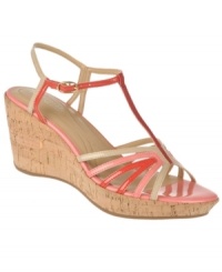 A match made in heaven! The Newly wedge sandal by Naturalizer is the go-to shoe for summer with an elevated cork-like heel and sunny, color block straps. A match made in heaven! The Newly wedge sandal by Naturalizer is the go-to shoe for summer with an elevated cork-like heel and sunny, color block straps.