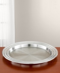 A regal display for hors d'oevres or cocktails, this handsome, 18/10 polished stainless steel tray features your favorite delights in a most elegant fashion. The alabaster-smooth surface makes for an effortless clean-up. A regal display for hors d'oevres or cocktails, this handsome, 18/10 polished stainless steel tray features your favorite delights in a most elegant fashion. The alabaster-smooth surface makes for an effortless clean-up.