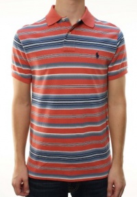 Polo Ralph Lauren Men's Custom Fit Striped Polo Shirt Salmon Red Polo Ralph Lauren Men's Custom Fit Striped Polo Shirt Salmon Red