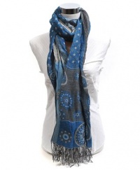 New Paisley Circles Pattern 100% Viscose Fringed Scarf, Aqua Blue New Paisley Circles Pattern 100% Viscose Fringed Scarf, Aqua Blue
