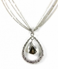 Alfani Necklace, Silver-Tone Textured Teardrop with Crystals Pendant Necklace Alfani Necklace, Silver-Tone Textured Teardrop with Crystals Pendant Necklace