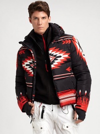 A water-repellent down jacket in a Southwestern-inspired print helps you brave the rugged terrain with a wind-guard hood, storm cuffs and thumbholes.Two-way zip frontDetachable drawstring hoodZippered chest, waist pocketsAbout 23 from shoulder to hemNylonMachine washImported A water-repellent down jacket in a Southwestern-inspired print helps you brave the rugged terrain with a wind-guard hood, storm cuffs and thumbholes.Two-way zip frontDetachable drawstring hoodZippered chest, waist pocketsAbout 23 from shoulder to hemNylonMachine washImported