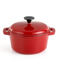 Set the scene for magical meals. From prep to presentation, this versatile dutch oven expertly braises and slow cooks, locking in moisture and flavor with a handy lid and heading effortlessly from oven to table with two contoured side handles. The striking enameled cast iron construction heats and cools quickly, while the porcelain interior is flavor- and odor-resistant for a lifetime of use. 1-year warranty. Set the scene for magical meals. From prep to presentation, this versatile dutch oven expertly braises and slow cooks, locking in moisture and flavor with a handy lid and heading effortlessly from oven to table with two contoured side handles. The striking enameled cast iron construction heats and cools quickly, while the porcelain interior is flavor- and odor-resistant for a lifetime of use. 1-year warranty.