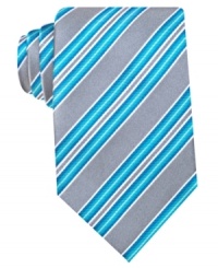 Add wide appeal to your everyday look with this striped silk tie from Geoffrey Beene. Add wide appeal to your everyday look with this striped silk tie from Geoffrey Beene.