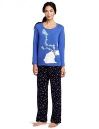 Hue Sleepwear Women's Double Face Jer Bear Pajama Set, Blue, Medium