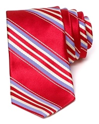In a classic palette, this boldly striped tie from Ike Behar lends a preppy look. In a classic palette, this boldly striped tie from Ike Behar lends a preppy look.