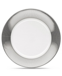 Go platinum. Sparkling squares in white porcelain give the Pembroke Platinum accent plates a look that's festive yet refined. A brilliant addition to a contemporary dinnerware collection by Noritake. Go platinum. Sparkling squares in white porcelain give the Pembroke Platinum accent plates a look that's festive yet refined. A brilliant addition to a contemporary dinnerware collection by Noritake.