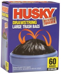 Husky 33-Gallon Drawstring Large Trash Bags - 60 Count HK33DS060BM Husky 33-Gallon Drawstring Large Trash Bags - 60 Count HK33DS060BM