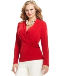 Elevate your casual style with Charter Club's long sleeve plus size top, elegantly finished by a wrap front. Elevate your casual style with Charter Club's long sleeve plus size top, elegantly finished by a wrap front.