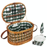 Household Essentials Woven Willow Picnic Basket, Oval Shaped, Fully Lined, Service for 4 Household Essentials Woven Willow Picnic Basket, Oval Shaped, Fully Lined, Service for 4
