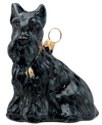 Just begging for a home, this Scottish terrier ornament has puppy dog eyes and a beautiful coat in hand-painted glass by Joy to the World. Just begging for a home, this Scottish terrier ornament has puppy dog eyes and a beautiful coat in hand-painted glass by Joy to the World.