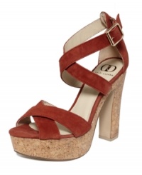 Stylish and substantial. A chunky cork heel anchors the chic Malyssa platform sandals by Kelsi Dagger. With a strappy suede upper, they're finished off with a buckled ankle strap. Stylish and substantial. A chunky cork heel anchors the chic Malyssa platform sandals by Kelsi Dagger. With a strappy suede upper, they're finished off with a buckled ankle strap.