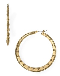 Inspired by exotic locales, this pair of textured gold-plated hoop earrings from Lauren Ralph Lauren will lend far away allure to your look. Inspired by exotic locales, this pair of textured gold-plated hoop earrings from Lauren Ralph Lauren will lend far away allure to your look.