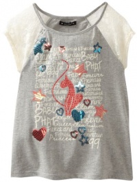 Baby Phat - Kids Girls 7-16 Print Tee With Lace, Heather Gray, Medium Baby Phat - Kids Girls 7-16 Print Tee With Lace, Heather Gray, Medium