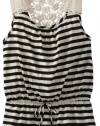 Beautees Girls 7-16 Stripe Crochet Tie Waist Top, Black, X-Large