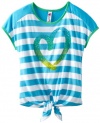 Beautees Girls 7-16 Tie Front Top With Stripe, Turquoise, Large