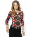 Lauren Ralph Lauren's classic cotton Henley is updated for the season with a bold Southwestern-inspired pattern.