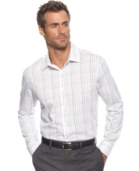 Perfect your desk-to-dinner look with plaid and this handsome shirt from Alfani. Perfect your desk-to-dinner look with plaid and this handsome shirt from Alfani.