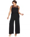 'Tis the season to be stylish in Spense's sleeveless plus size jumpsuit, finished by a lace yoke and belted waist.