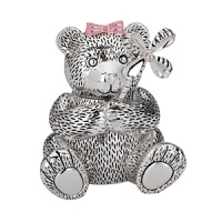 This little pink-ribboned bear holds a pinwheel that actually spins. This adorable bank from Reed & Barton is a great way to start giving saving a whirl. This little pink-ribboned bear holds a pinwheel that actually spins. This adorable bank from Reed & Barton is a great way to start giving saving a whirl.