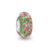 Bling Jewelry Pink Flowers on Green Sterling Silver Murano Glass Bead