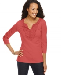 Charter Club puts an artisan-inspired spin on everyday dressing in this soft cotton tunic, featuring crochet at the neckline. Charter Club puts an artisan-inspired spin on everyday dressing in this soft cotton tunic, featuring crochet at the neckline.