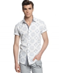 Change you pattern this season. Put away the plaids and put on this short-sleeved shirt from INC International Concepts. Change you pattern this season. Put away the plaids and put on this short-sleeved shirt from INC International Concepts.