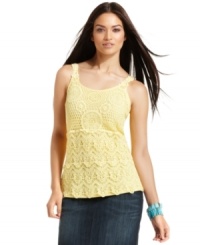 INC's lovely layered tank takes its frills from delicate crochet! Try it with denim, shorts or a sweeping maxi skirt. INC's lovely layered tank takes its frills from delicate crochet! Try it with denim, shorts or a sweeping maxi skirt.