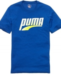With a big, bold graphic, this Puma T shirt makes an instant statement in your stock of gym gear. With a big, bold graphic, this Puma T shirt makes an instant statement in your stock of gym gear.
